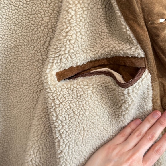 VTG LP Uomo Leather Sherpa Lined Suede Jacket Men Large Tan Western Barn Chore - Picture 12 of 14